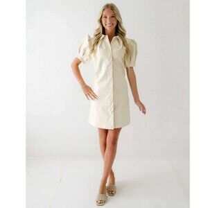 Aureum Vegan Leather Ivory Mini Dress, sz S